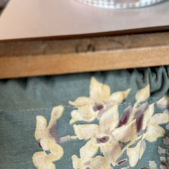 Vintage 50’s Barkcloth Seafoam Multi Floral Wooden Handle Bag - Picture 9 of 11